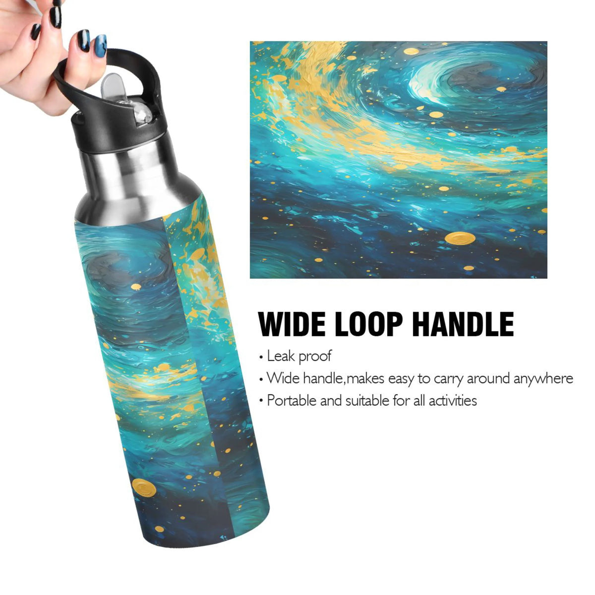 Blue and Golden Stainless Steel Insulated Water Bottle with Straw Lid G910362