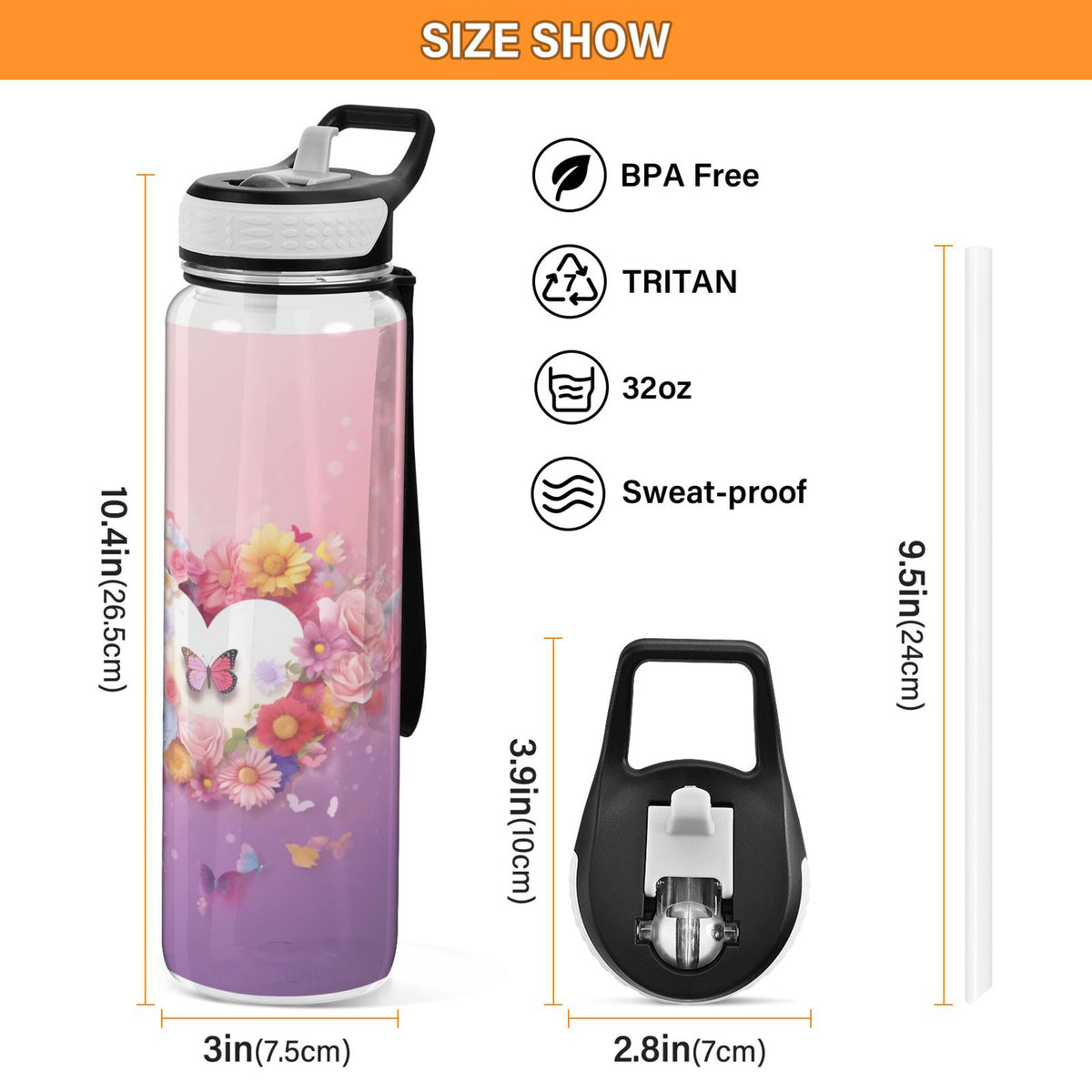 Pink 32oz Tritan Water Bottle with Straw Leakproof BPA Free F15514