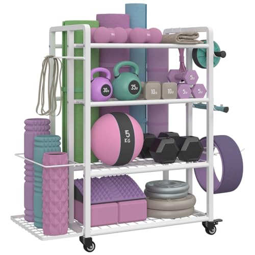 4-Tier Dumbbell Rack with Wheels and Hooks G90781