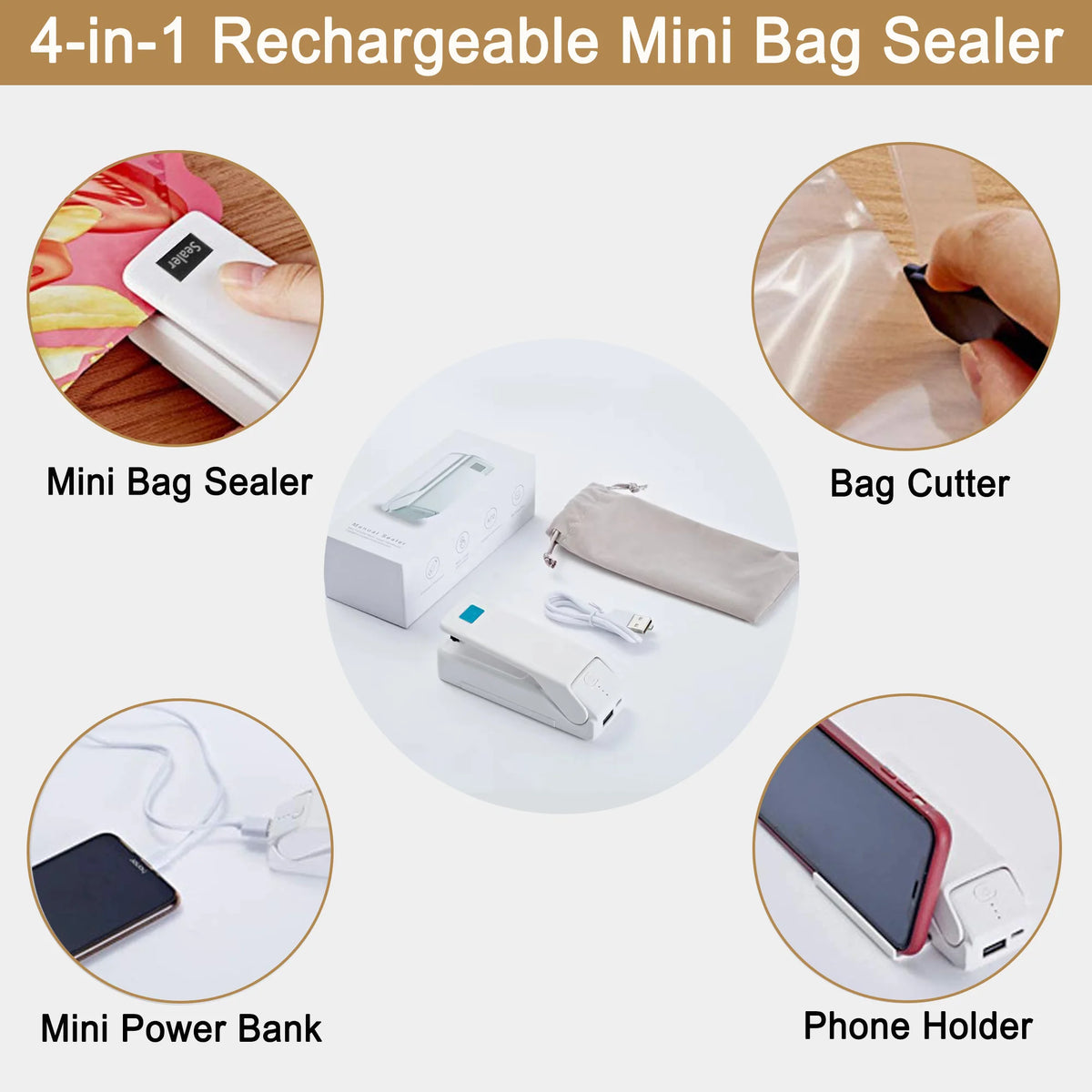 Rechargeable 4-in-1 Handheld Heat Sealer with Cutter D844