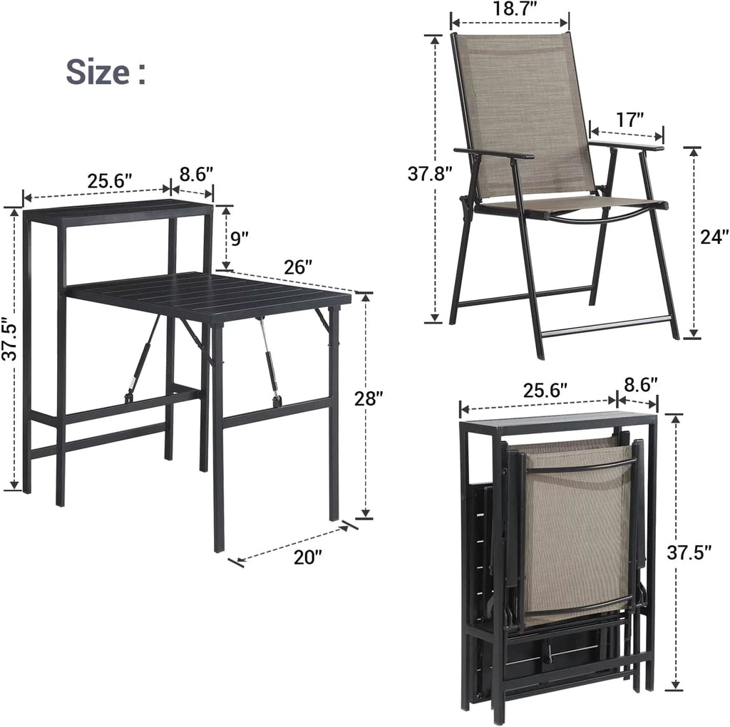 Patio Bistro Set 3 Piece Folding 2-Tier Dining Table Set J343085