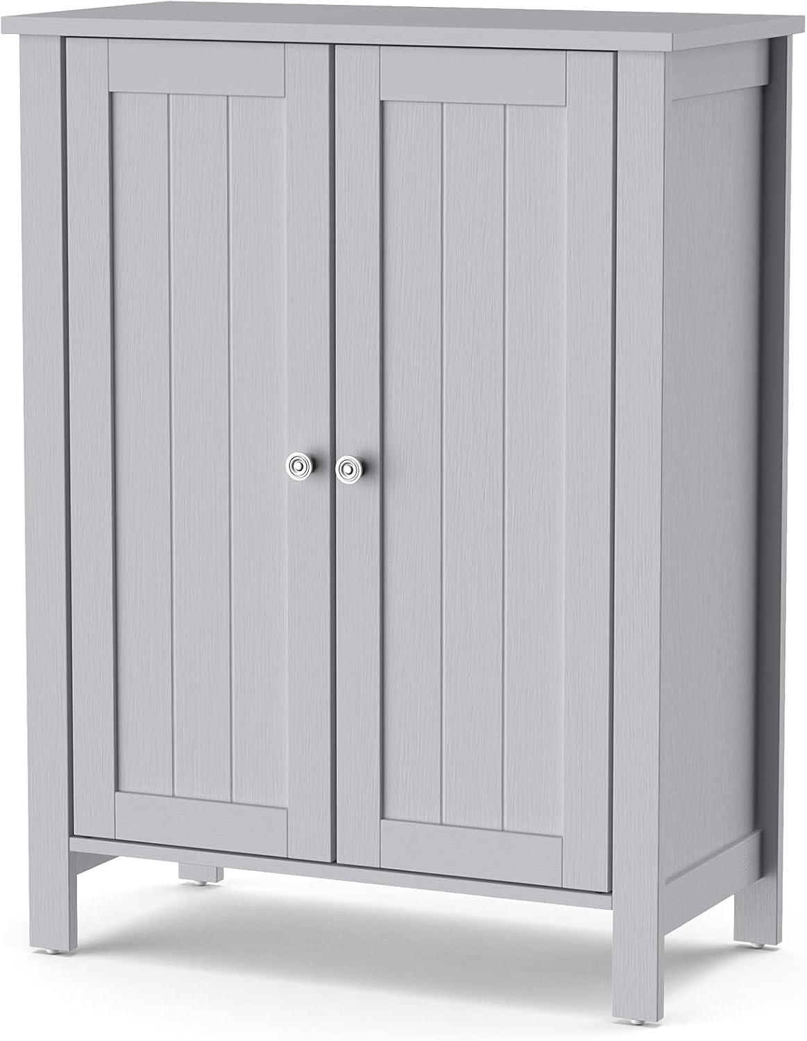 Brown 3 Tier Wooden Bathroom Floor Cabinet with Double Door T96403