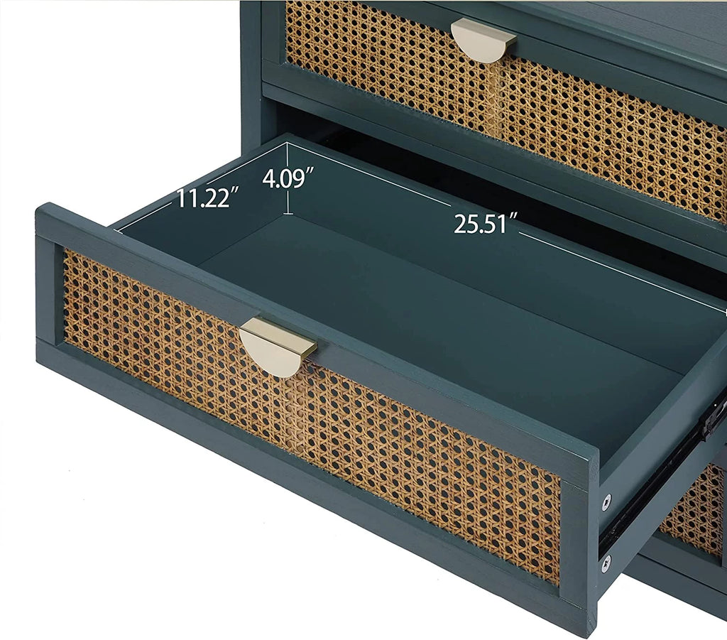 3 Drawer Rattan Dresser with Golden Metal Handles T4174