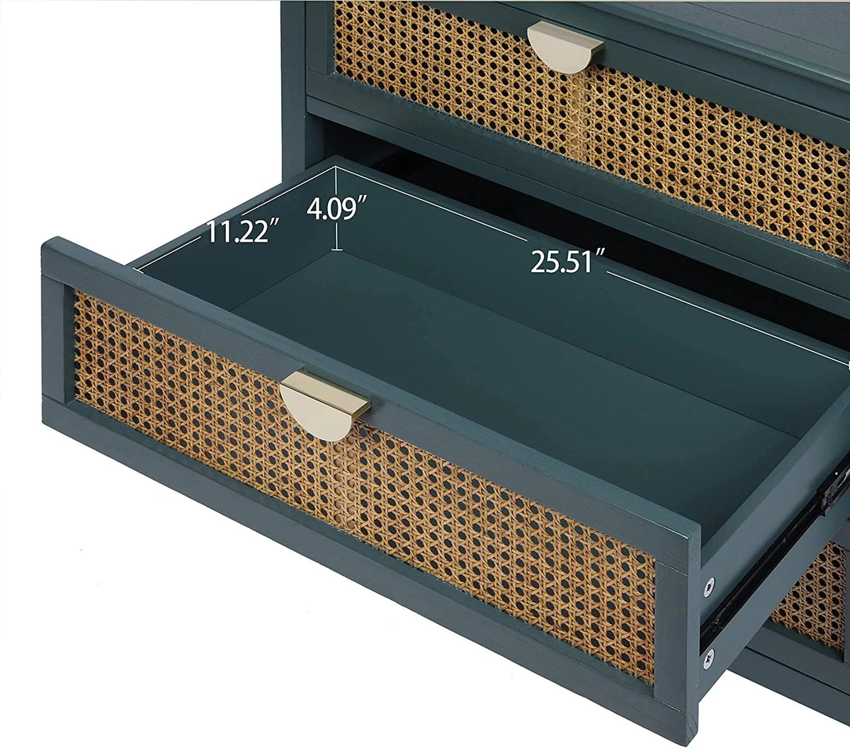 3 Drawer Rattan Dresser with Golden Metal Handles T4174