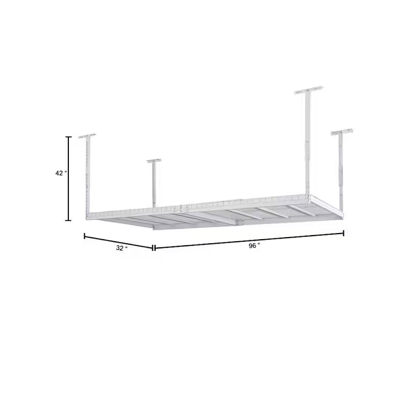 Adjustable Height White Overhead Ceiling Storage Rack U37679