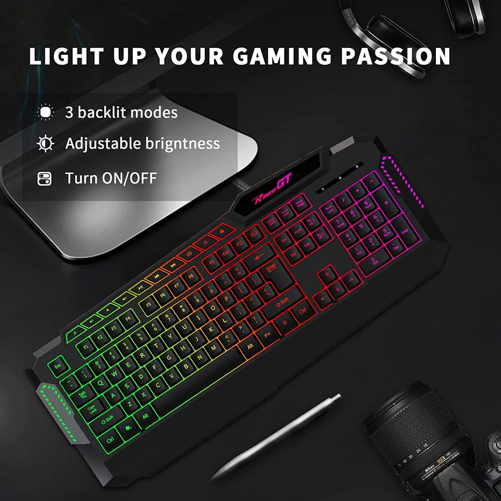 114 Keys Full Size Wired Rainbow LED Backlit Quiet Computer Keyboard with Wrist Rest S319