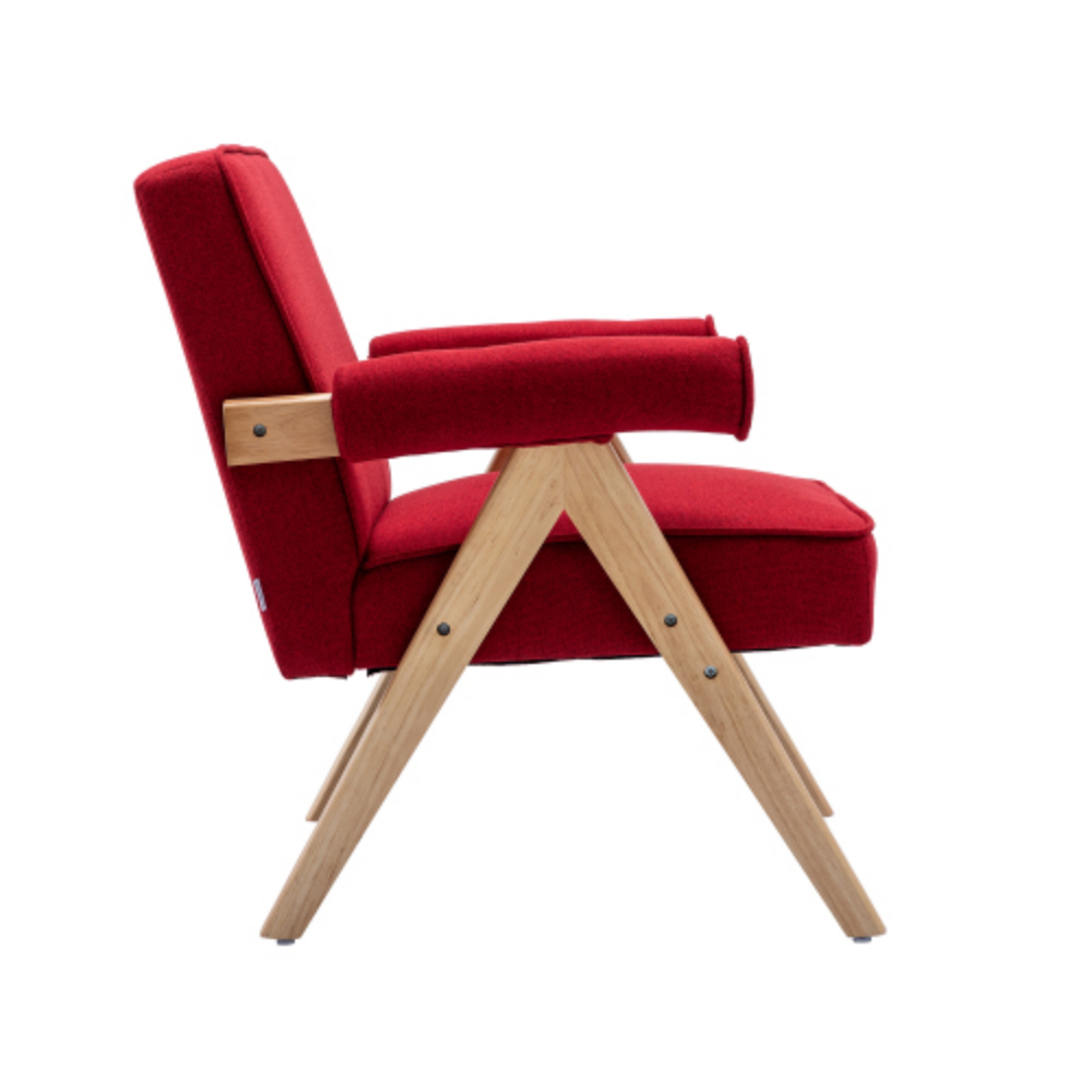 Red Polyester Accent Chair with Solid Wood Armrest H469148