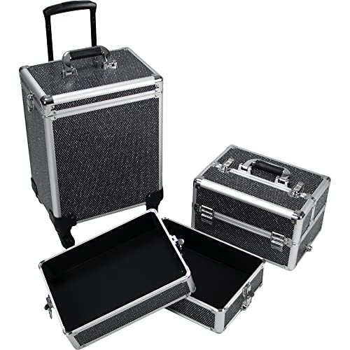 Silver Aluminum Rolling Makeup Train Case with 4 Removable Wheels Y65044