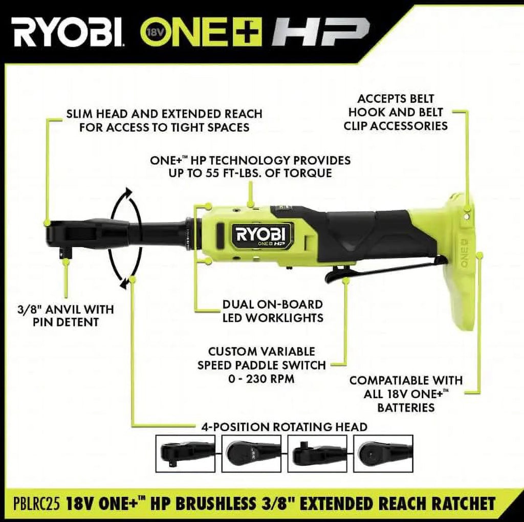 18V Brushless Cordless 3/8 in. Extended Reach Ratchet D58423