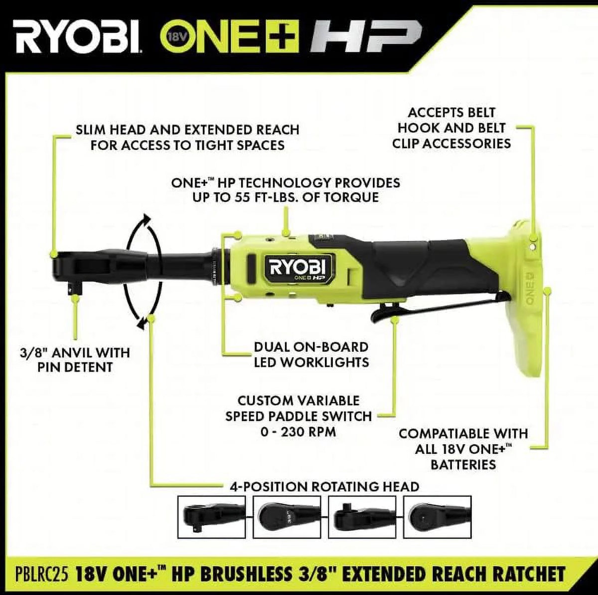 18V Brushless Cordless 3/8 in. Extended Reach Ratchet D58423