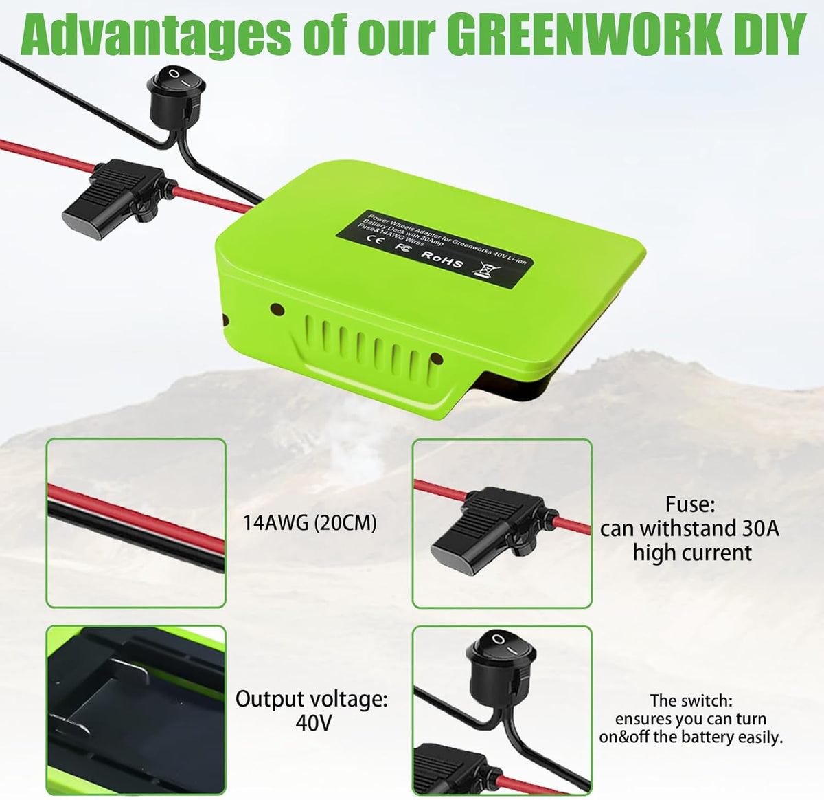 14 Gauge Power Adapter for 40V Lithium-ion Battery with Fuse & Switch B515684