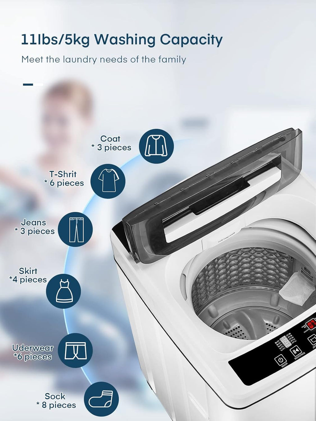 Portable Top Load Washing Machine 1.5 Cu.Ft 11lbs Capacity 8 Programs 10 Water Levels Z826077