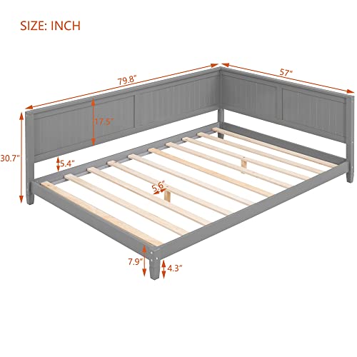Full Daybed Frame, Full Size Platform Bed with Slat Support, Wood Full Sofa Bed B27282
