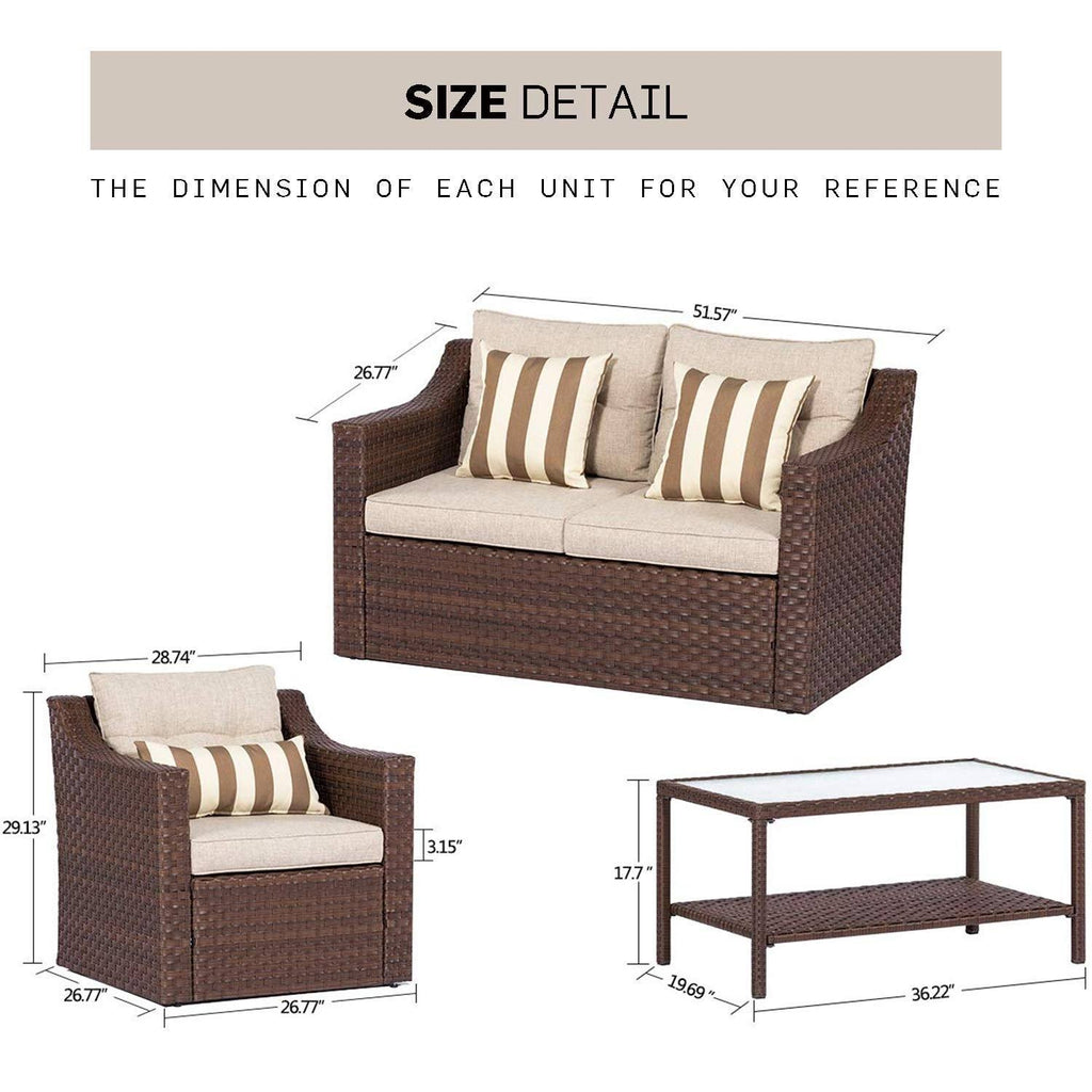 4-Piece All Weather Wicker Patio Furniture Set with Glass Coffee Table U857920