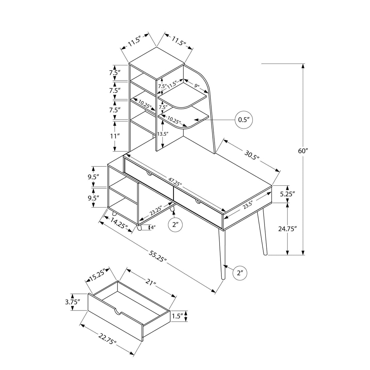 Computer Desk with Bookcase P524