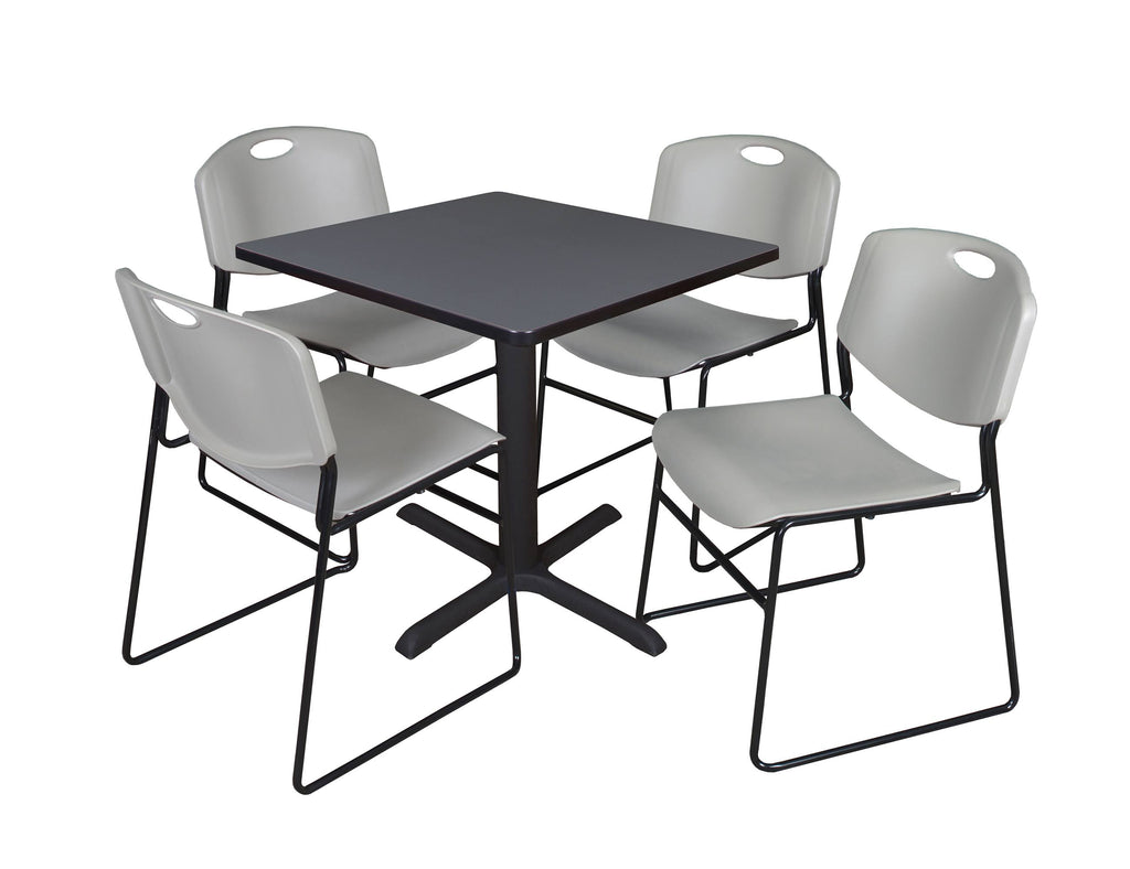 Beige Square Breakroom Table with 4 Grey Stack Chairs Q2681