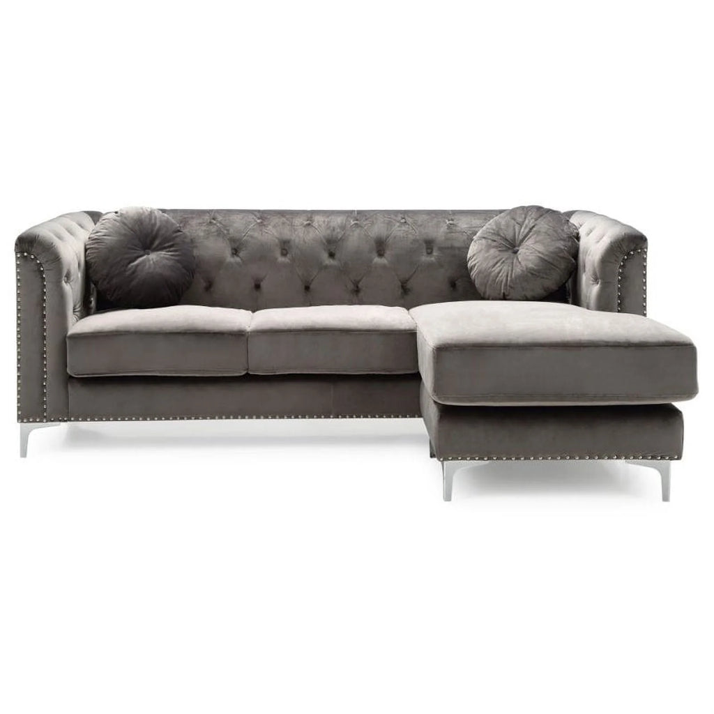 Velvet Sofa Chaise and Chair 2-Piece Set Dark Gray H6757