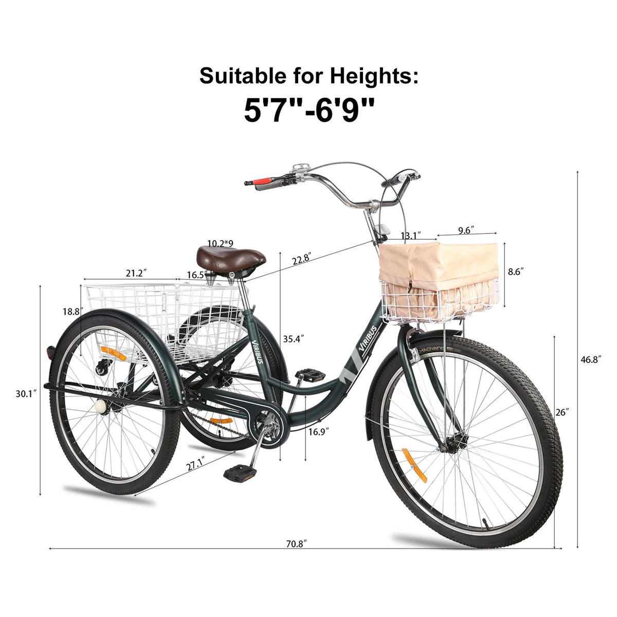 26 Inch Single Speed Adult Tricycle 3 Wheels Cruiser Bike with Basket S950360