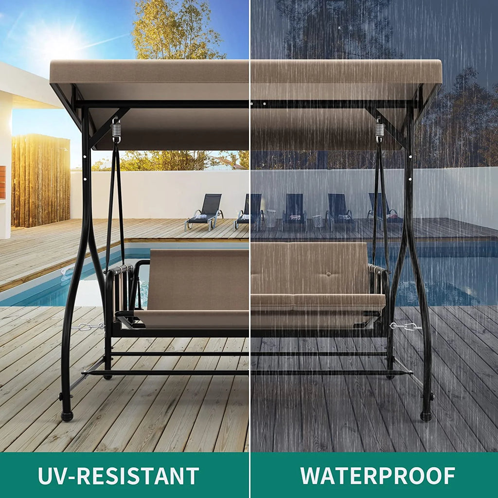 3 Person Outdoor Swing Chair with Adjustable Canopy W33023