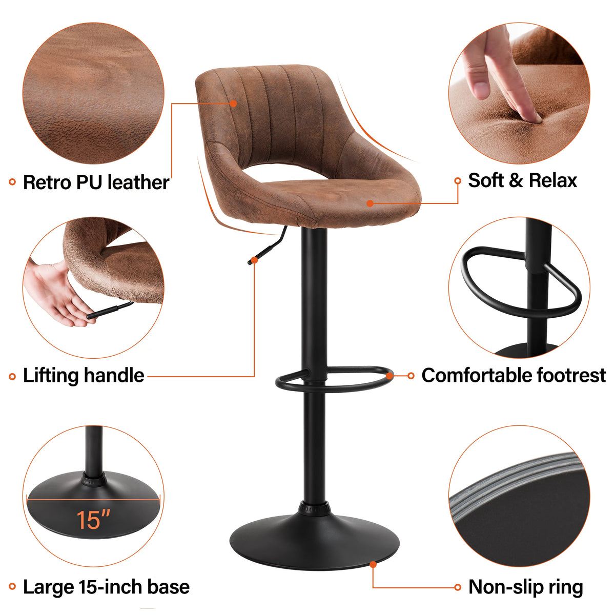 Set of 2 Swivel Adjustable Height PU Leather Bar Stool V314