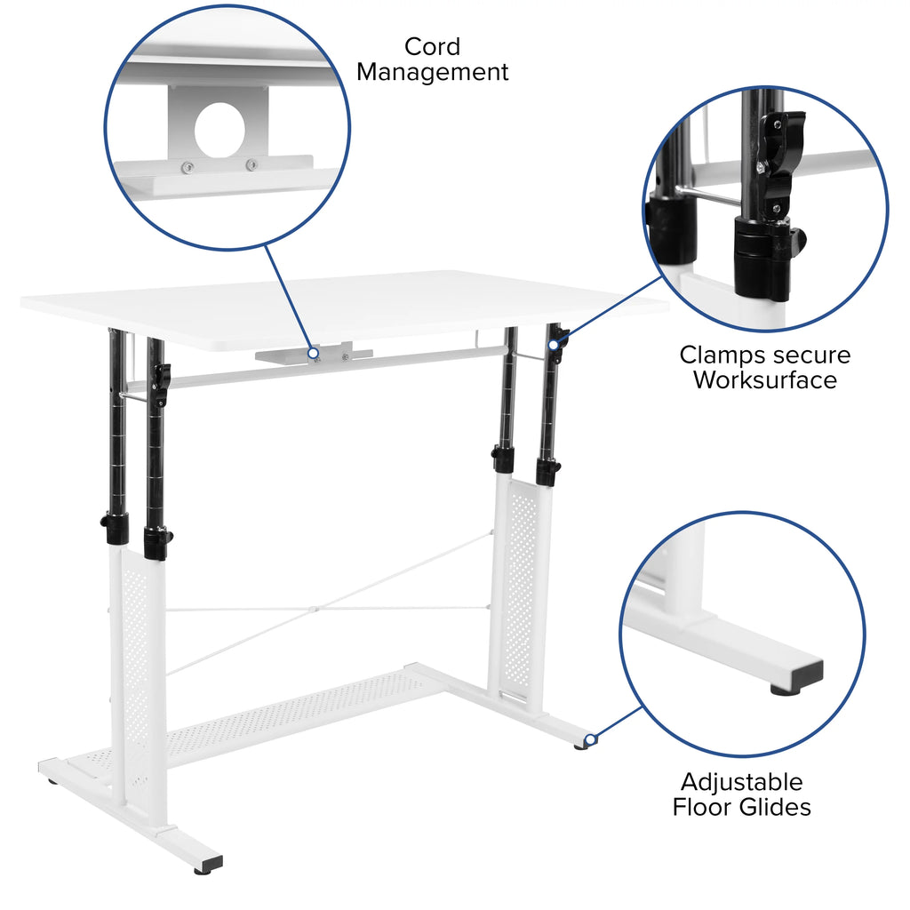 White Adjustable Computer Desk, Office Chair and Mobile Filing Cabinet K489509