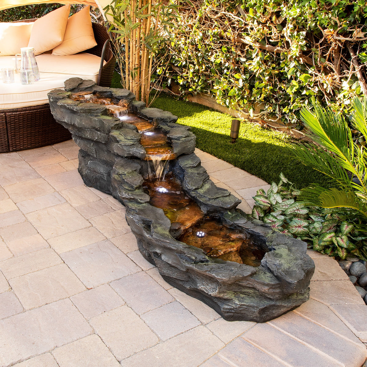 76" Outdoor Tiering Water Fountain with LED Lights Q510