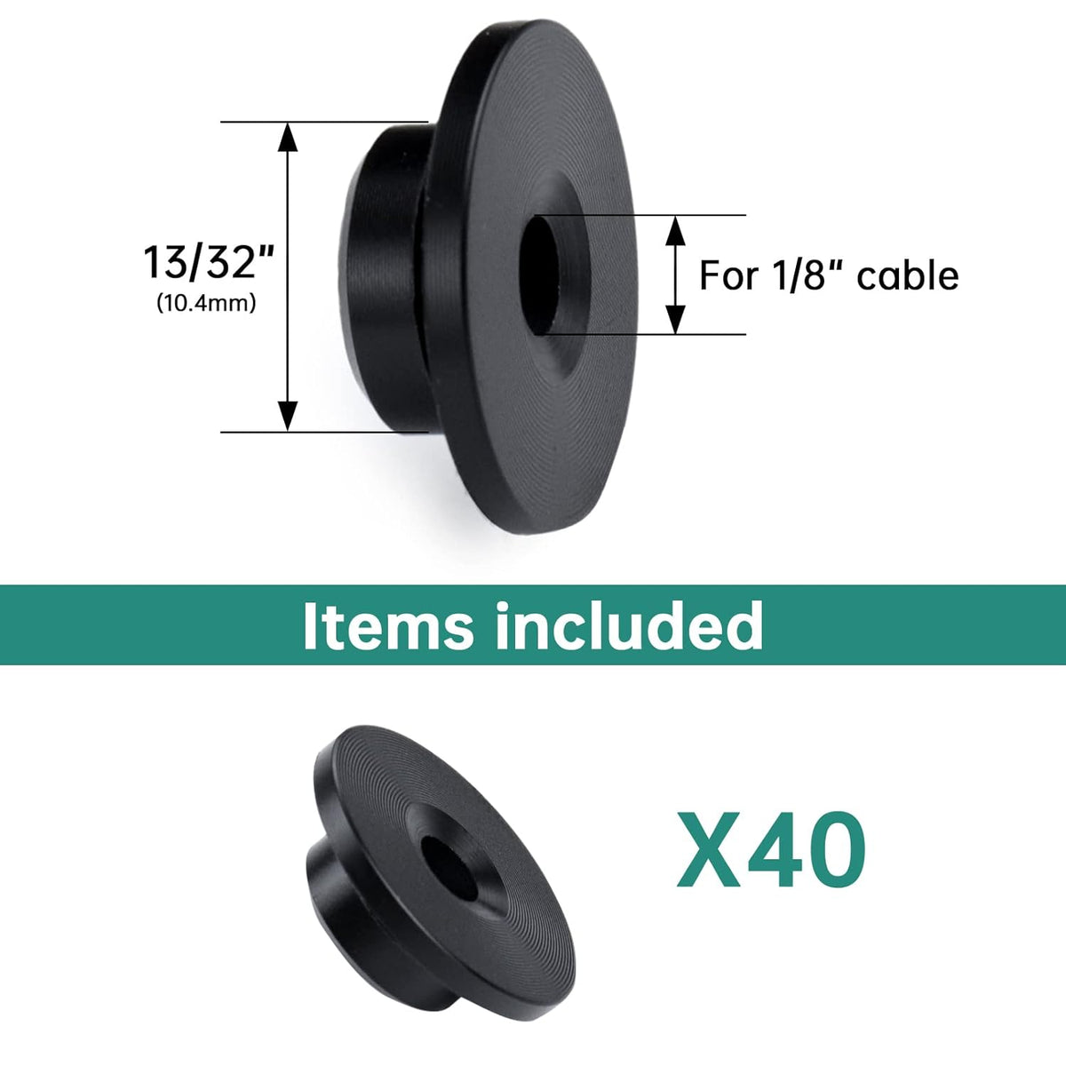 Black Cable Railing Kit 1/8 Wheel Protective Protector Sleeves Washer Insert Plug POM for Wire Rope Metal Posts Deck Balcony U24948
