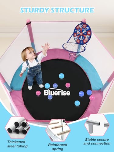 6FT Toddler Trampoline with Basketball Hoop and Enclosure Net Z907238