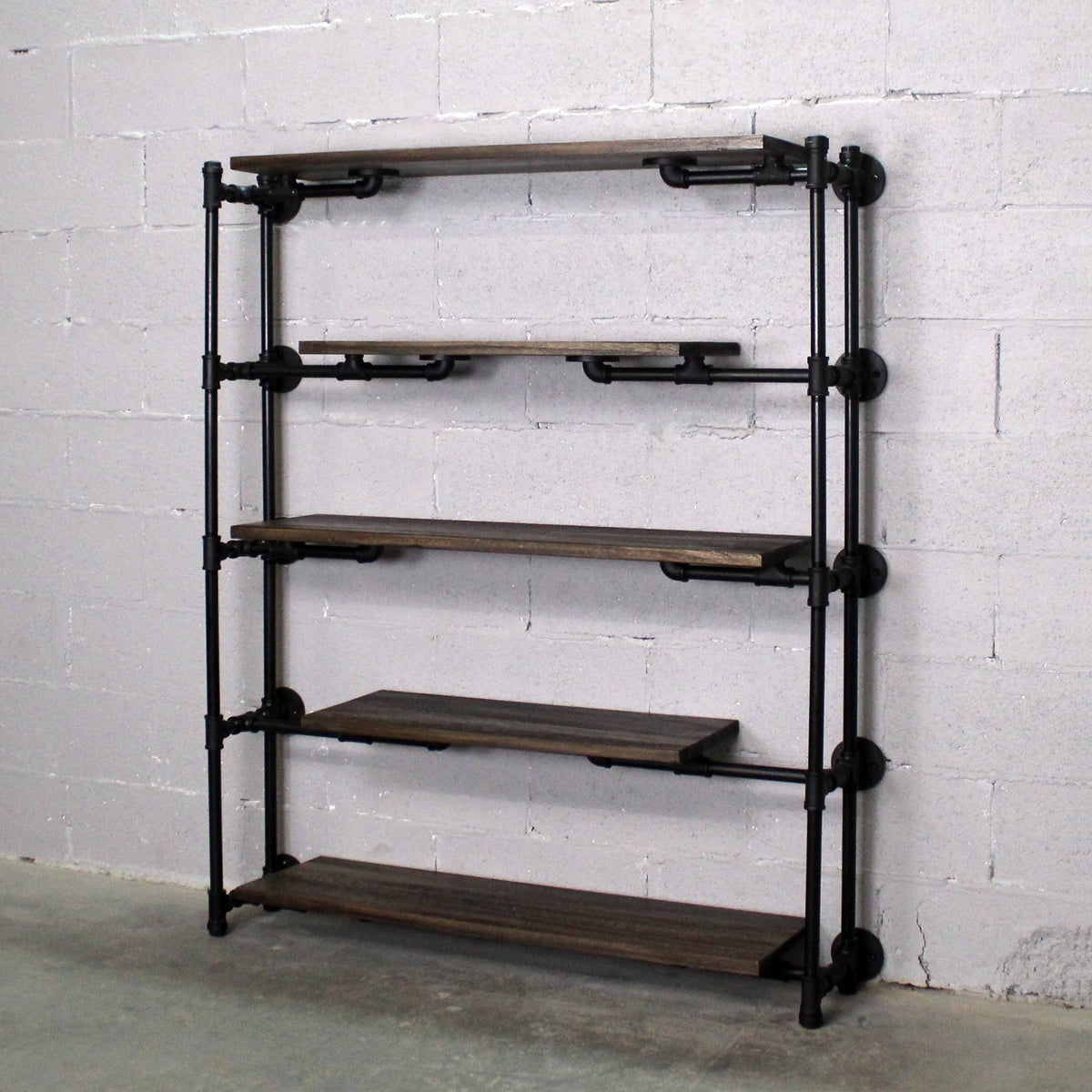 Modern Industrial Floating Tier Etagere Espresso and Hammered Black P52005