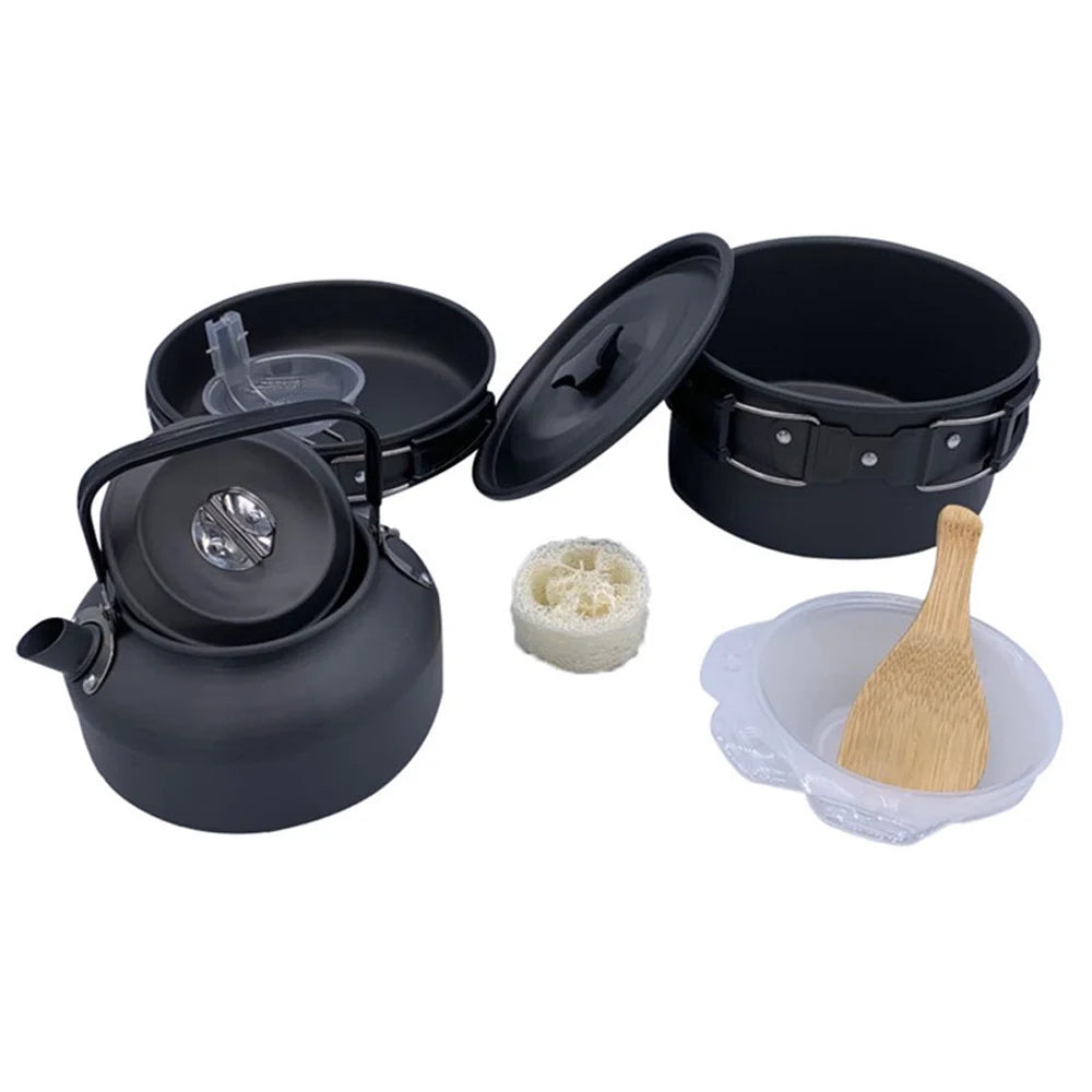 Camping Hiking Cookware Set, Portable Picnic Cookware Kit, Alumina Pot Frying Pan Set O97668