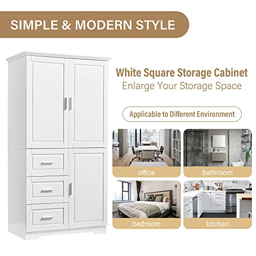 White Wood Pantry Cabinet with Shelves and Drawer G37571