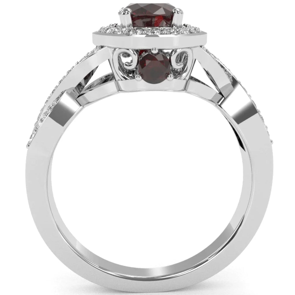 14k White Gold Garnet Diamond Engagement Ring I3707