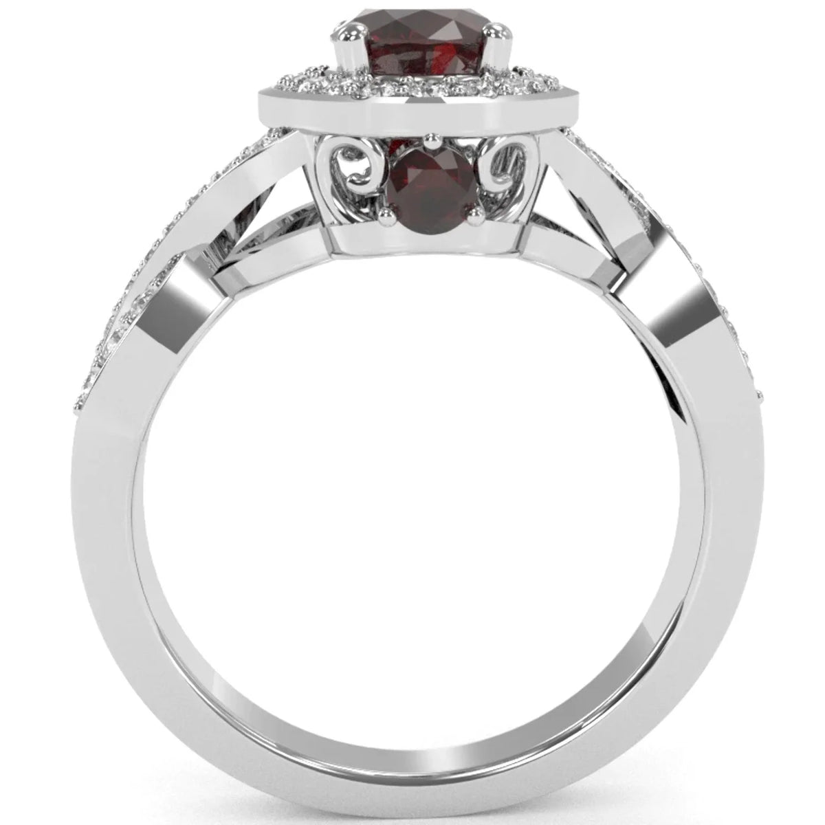 14k White Gold Garnet Diamond Engagement Ring I3707