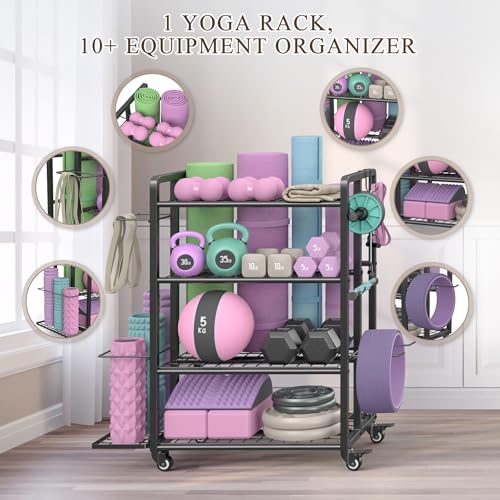 4-Tier Dumbbell Rack with Wheels and Hooks G90781