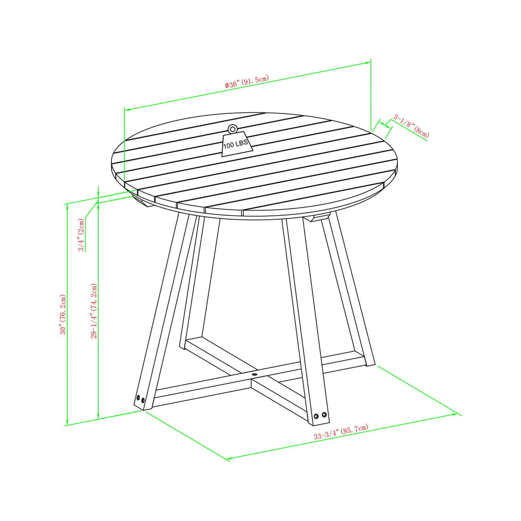 30” Solid Acacia Wood Outdoor Dining Table F26132