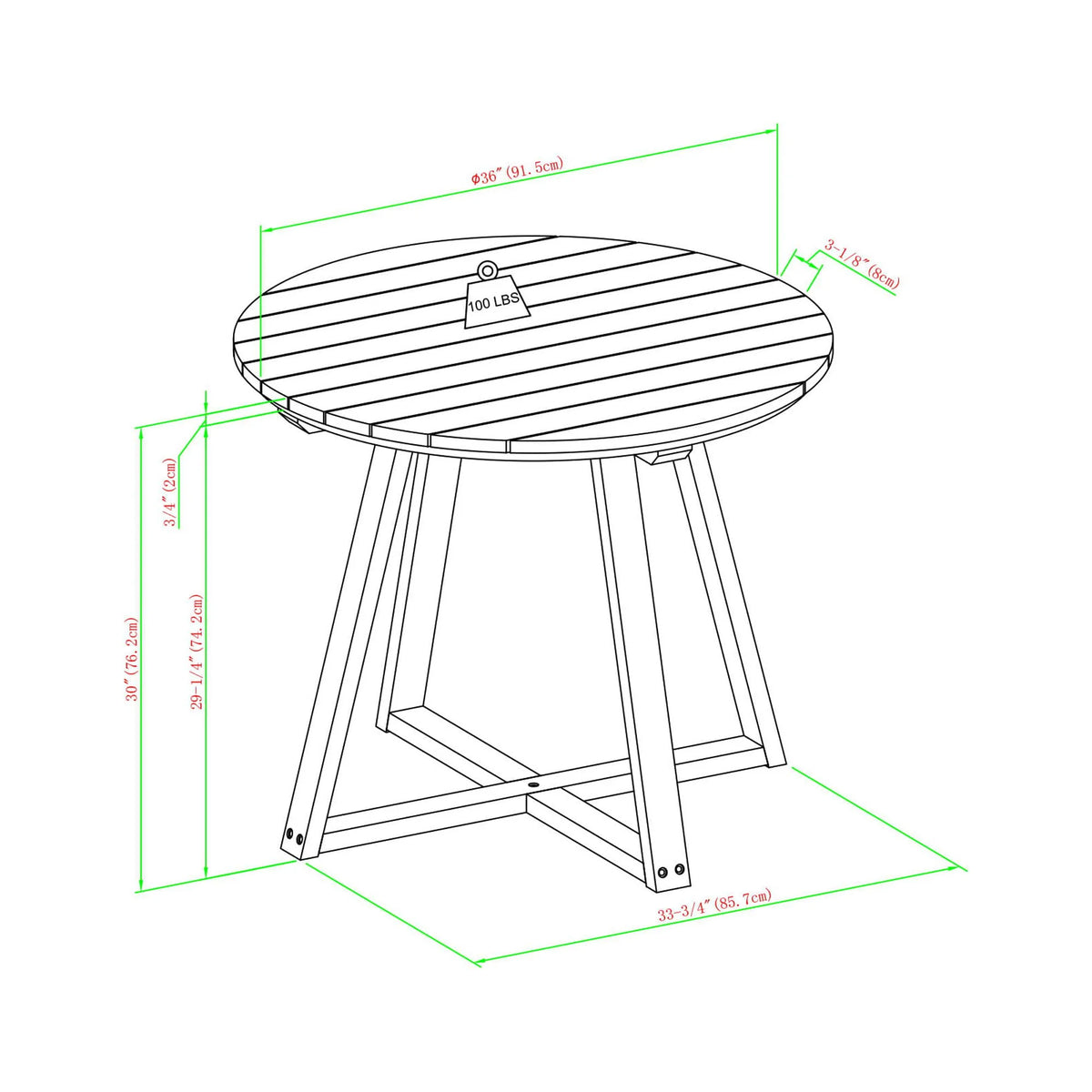 30” Solid Acacia Wood Outdoor Dining Table F26132
