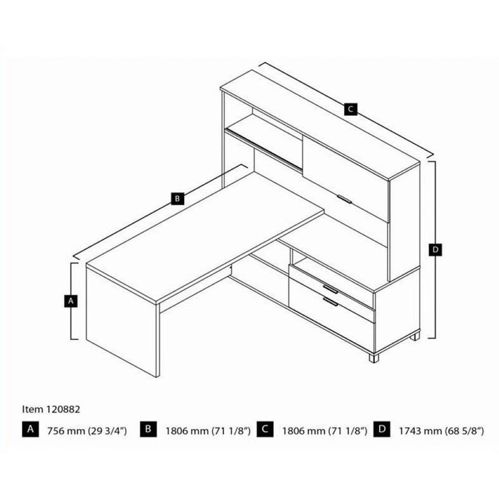L-Desk with Hutch in White and Bark Gray K8608