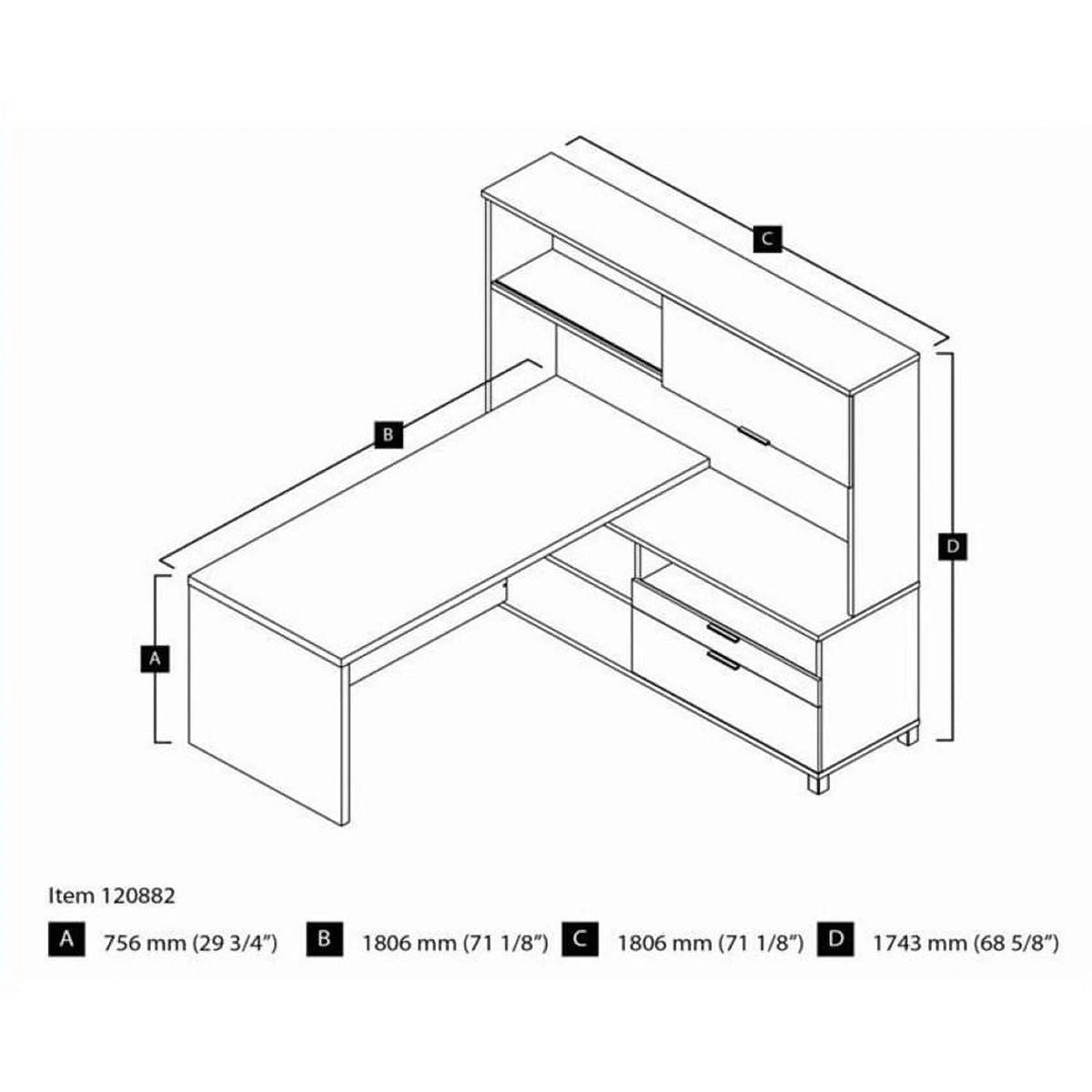 L-Desk with Hutch in White and Bark Gray K8608