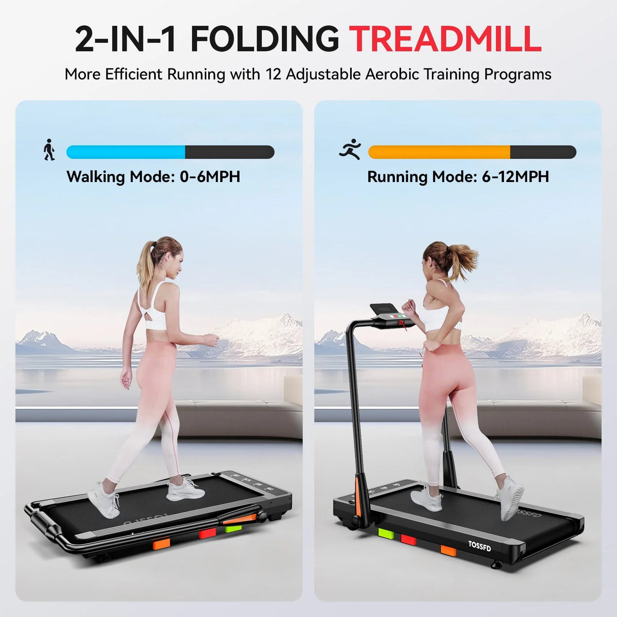 Black 2.5HP Folding Treadmill L5986