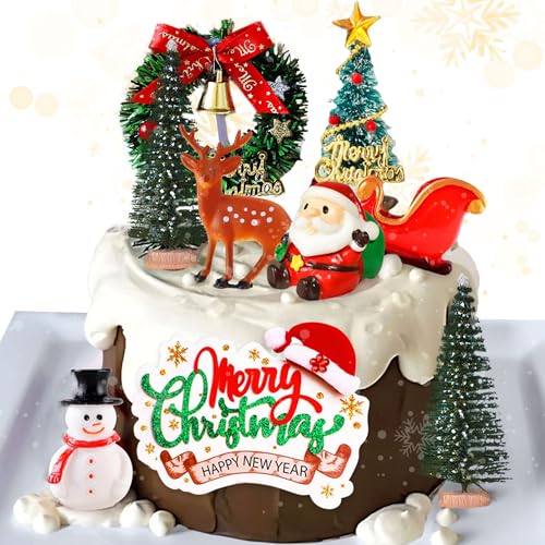8 Pack Santa Claus Snowman Deer Christmas Tree Cake Toppers K335042