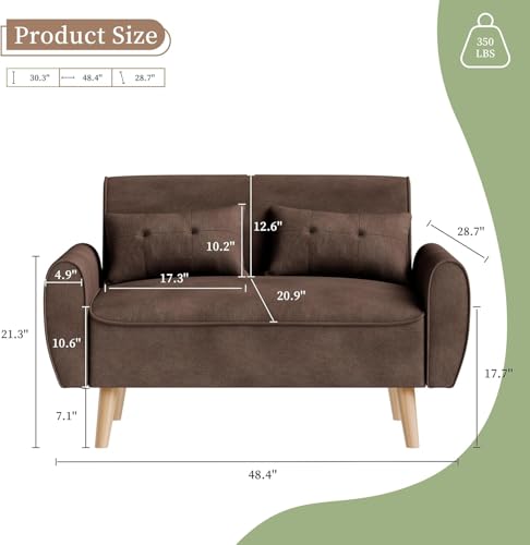 Dark Gray Linen Fabric 2-Seat Loveseat Sofa with Back Cushions and Tapered Legs M206660