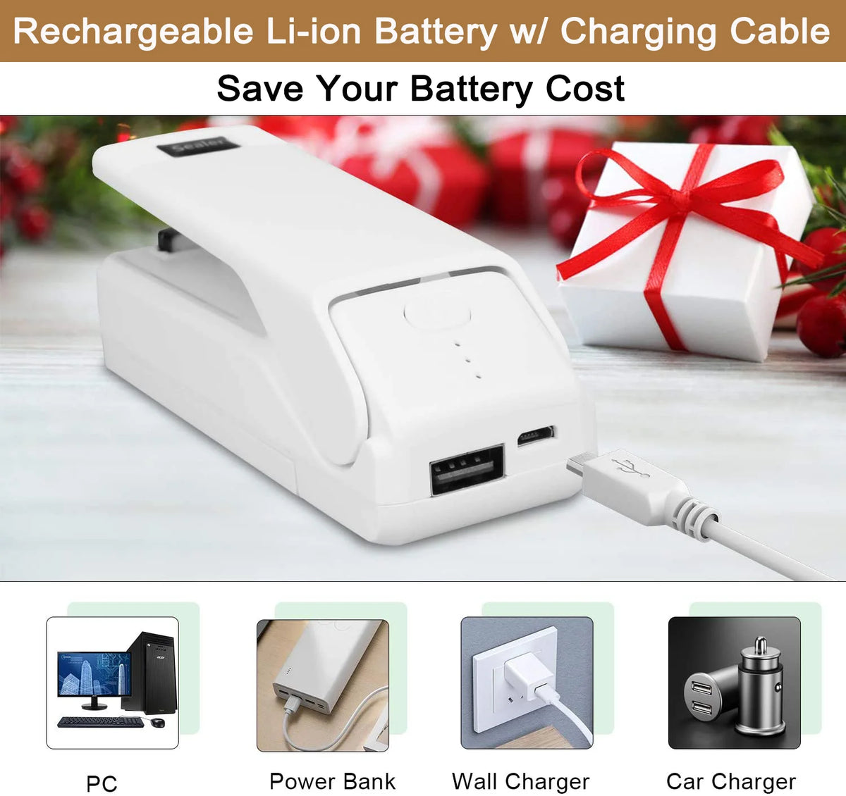 Rechargeable 4-in-1 Handheld Heat Sealer with Cutter D844