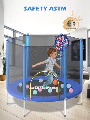 6FT Toddler Trampoline with Basketball Hoop and Enclosure Net Z907238
