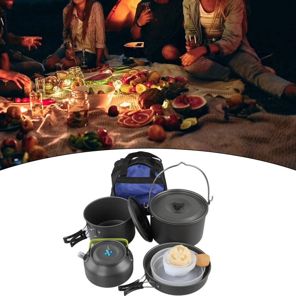 Portable Aluminum Camping Cookware Set with Teapot and Pan Q574747