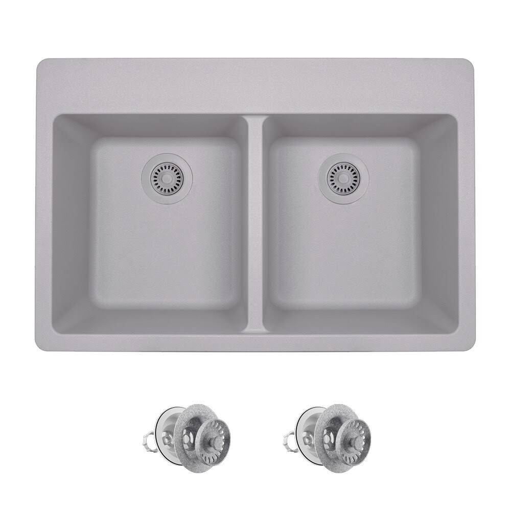 Silver Double Basin Drop-in Kitchen Sink J457605