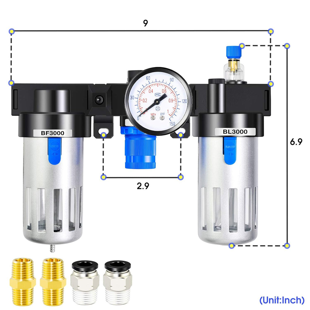 3/8 Inch NPT Air Filter Pressure Regulator Kit 0-145 Psi P868816