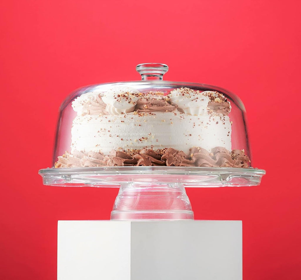 Cake Stand and Serving Plate with Dome Lid, Crystal Glass Footed Cake Stand E3880
