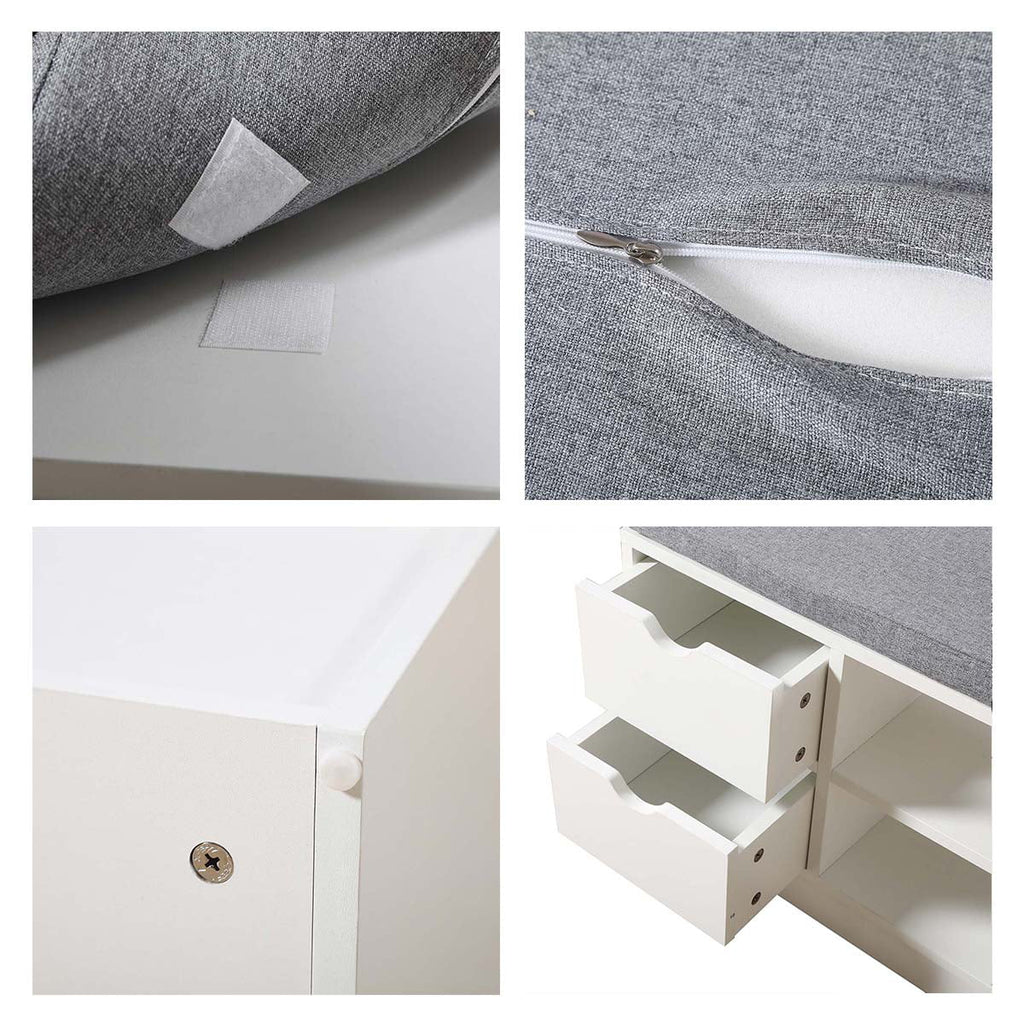 White 2-Tier Shoe Storage Bench with Drawer and Cushion P22550