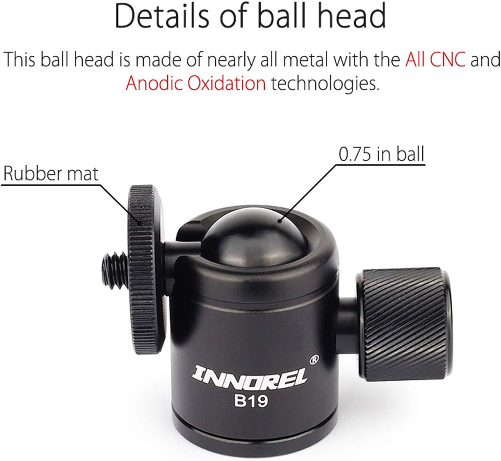 Mini Tripod Ball Head Metal Ballhead 360° Pan 90° Tilt with 3/8 to 1/4 Adapter CNC Ballheads, Max Load 6.61 lb T409