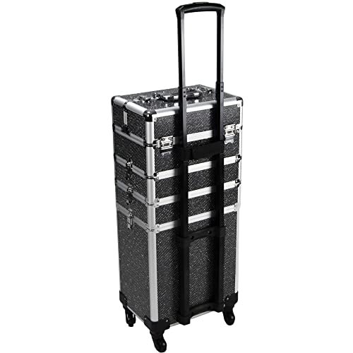 Silver Aluminum Rolling Makeup Train Case with 4 Removable Wheels Y65044